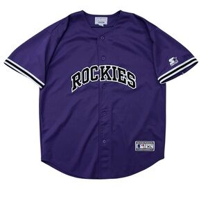 Vintage Starter MLB Colorado Rockies Button Up Baseball Jersey Purple - Men’s XL